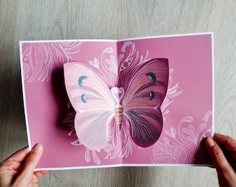 Butterfly Pop-Up Card: Pink Papercraft Template (Digital Download)