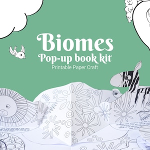 Pop-Up Buch über Wüsten, Steppen, Regenwälder, Wälder und Tundra, DIY Pop-Up Buch Kit für Kinder, Bastelvorlage zum Ausdrucken