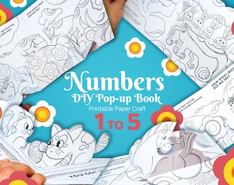 Numbers 1 to 5 Coloring pop-up book for kids, make your own pop-up book paper craft kit, 3d DIY activity for children, digital download