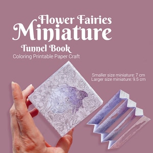 Miniature livre tunnel à colorier, bricolage en papier avec fleurs et fées, petit livre tunnel à imprimer en papier, modèle de kit de bricolage