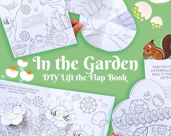 Libro para colorear con solapas para levantar en el jardín, idea de manualidades de papel para niños, libro de peek-a-boo, actividad interactiva para niños