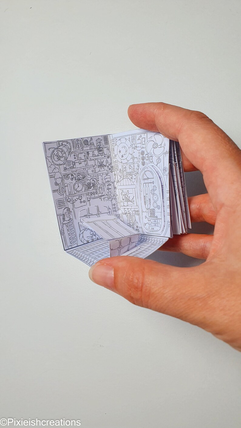 Miniatur-Roboter Papierhaus, Minibuch zum Ausmalen, Miniaturbuch Papierhandwerk, druckbares Vorlagen-Kit, 3D-Origami-Buch Bild 7