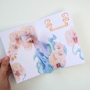 Activité artisanale en papier avec carte pop-up orchidée, modèle imprimable, kit de création de fleurs en papier pour adultes, idée de carte d'anniversaire, carte de voeux popup