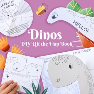 Libro fai da te "I dinosauri sollevano la linguetta" per bambini, libro del nascondino da stampare e assemblare a casa, attività prescolare per bambini piccoli
