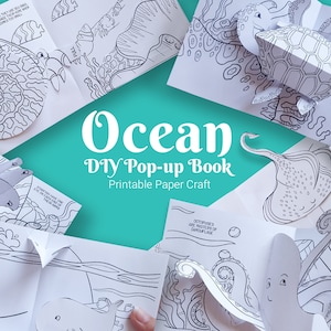 Kit de livre pop-up à colorier animaux de l'océan pour enfants, origami, activité de copier-coller, créations 3D