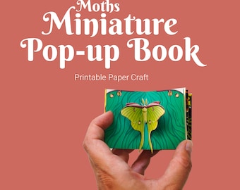 Moths miniature pop-up book, detailed paper craft for adults, make your own tiny butterfly pop up book, printable template, digital download