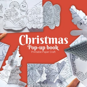 Christmas DIY Coloring pop-up book kit for children, printable 3d paper craft, Christmas tree pop up, paper craft for kids