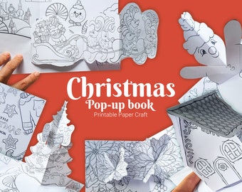 Christmas DIY Coloring pop-up book kit for children, printable 3d paper craft, Christmas tree pop up, paper craft for kids