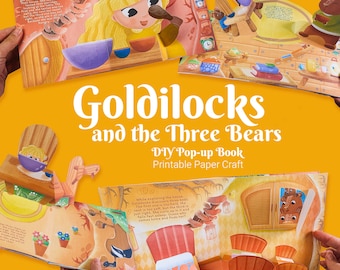 Goldilocks and the three bears, DIY pop-up book for children, printable paper craft idea, pop-up book kit