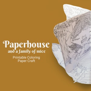 Maison de souris 3D, page de coloriage de maison en papier origami, kit de bricolage pour enfants et adultes, activité familiale amusante pour la fête des mères