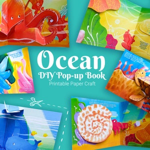 Libro pop-up fai da te con animali dell'oceano per bambini, origami 3D per bambini, download immediato