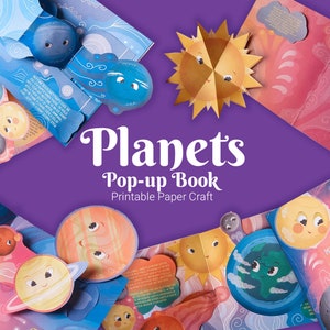 Planets pop-up book diy printable template for kids, educational activity to learn about planets and the solar system