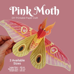 Papillon rose 3D artisanal en papier numérique, modèle téléchargeable DIY, activité imprimable pour enfants et adultes, papillon de nuit géant pour cadeaux ou décoration intérieure