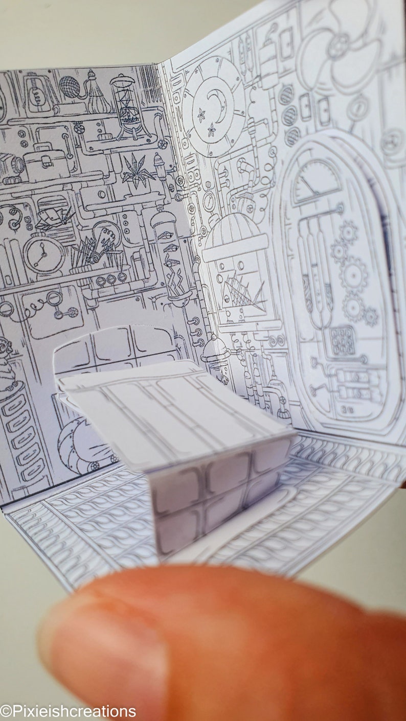 Miniatur-Roboter Papierhaus, Minibuch zum Ausmalen, Miniaturbuch Papierhandwerk, druckbares Vorlagen-Kit, 3D-Origami-Buch Bild 10