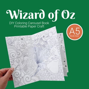 Carrousel à colorier Le Magicien d'Oz, livre tunnel, activité artisanale en papier 3D, modèle imprimable pour enfants et adultes