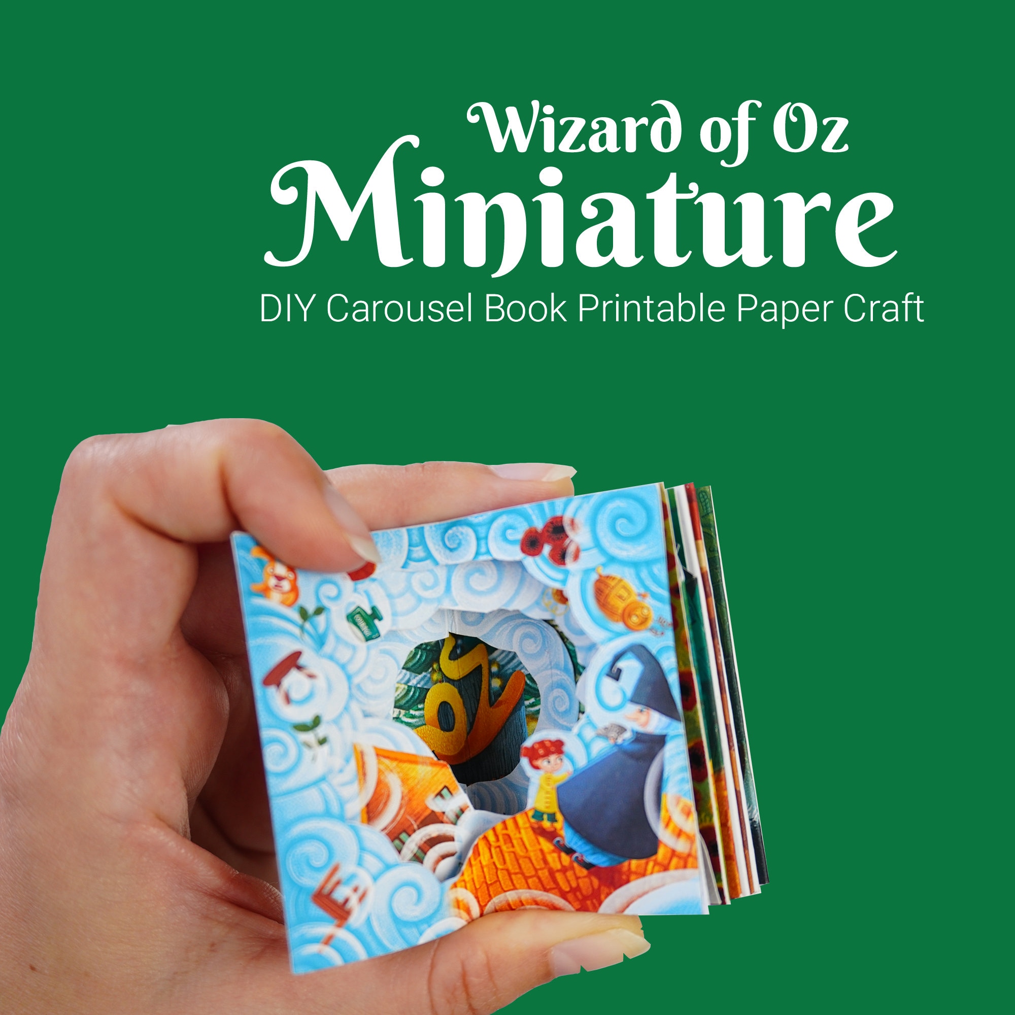 Wizard of Oz miniature carousel book, DIY paper craft activity, printable template, digital download, tiny book printable creation kit