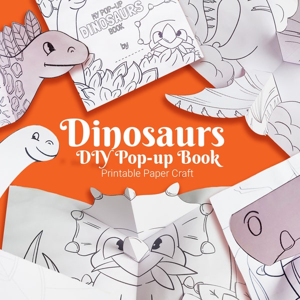 Libro emergente para colorear DIY con dinosaurios, actividad de manualidades en papel para niños, proyecto de corte y plegado de papel para niños