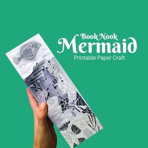 Coin livre bricolage sirène et corail, idée de création facile en papier, modèle imprimable de coin livre en papier, modèle 3D