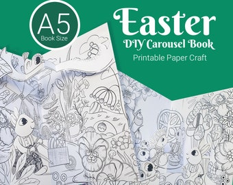 Easter DIY Carousel book kit, coloring book activity for children and adults, 3D paper crafting idea