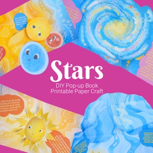 Livre pop-up DIY étoiles pour enfants, pages de livre 3D, créations en papier faciles à imprimer pour les enfants, activité éducative amusante pour les enfants, imprimable