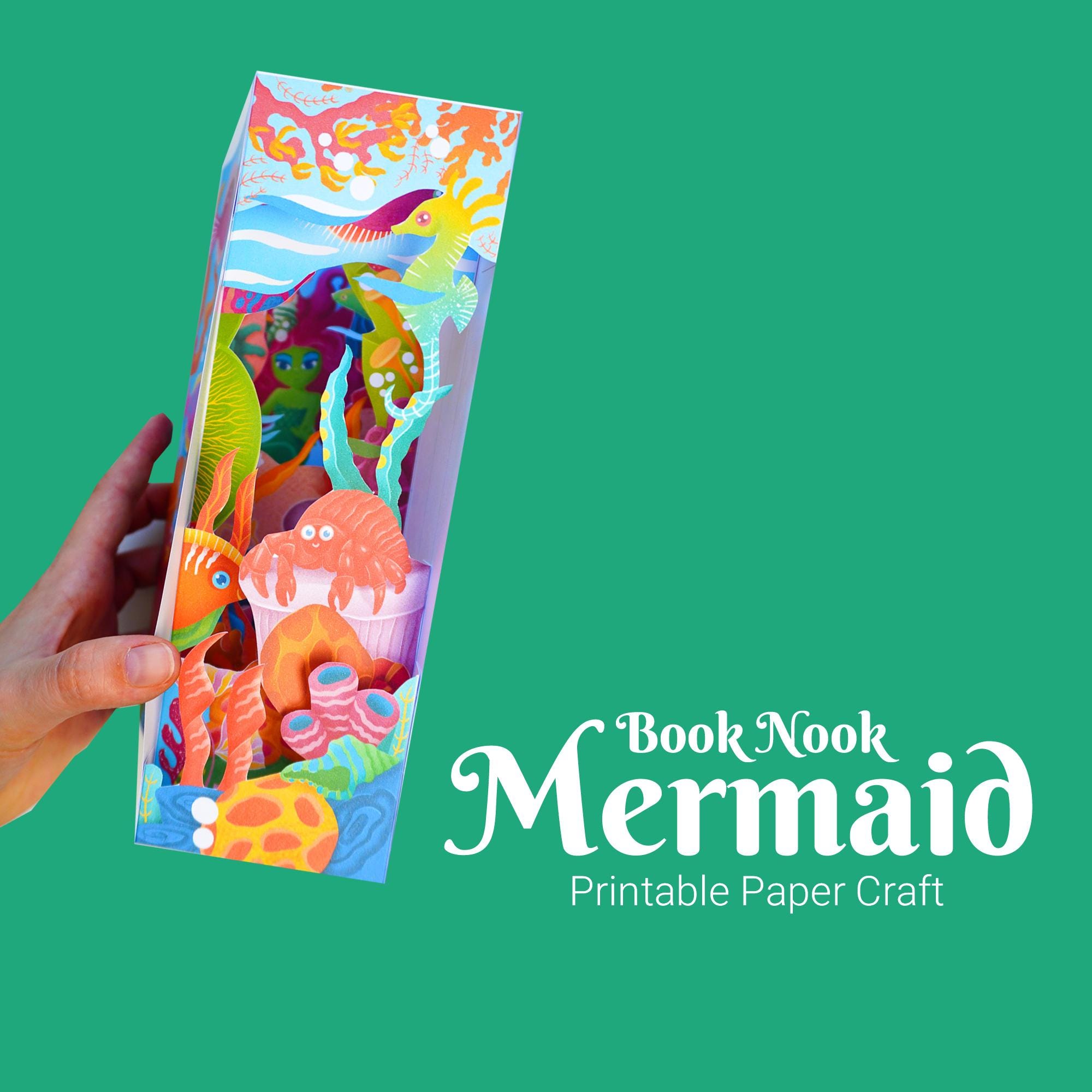 DIY Color Mermaid Book Nook Kit - Printable Layered Papercraft Template