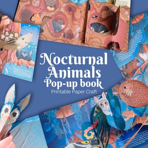 Libro desplegable de animales para niños, actividad manual familiar, manualidad de papel para aprender sobre los animales, para imprimir en casa, animales nocturnos, dificultad media