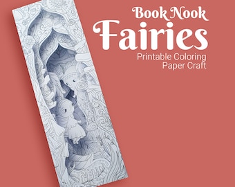 Fairies DIY Book Nook, coloring pages, digital template, Coloring Pages Kit, 3D Paper Craft