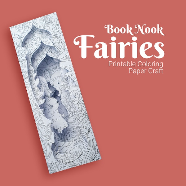 Fairies DIY Book Nook, coloring pages, digital template, Coloring Pages Kit, 3D Paper Craft