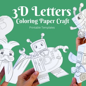 Lettere 3D per bambini, attività di artigianato con carta da colorare, artigianato educativo stampabile per bambini in età prescolare e dell'asilo, attività per la famiglia