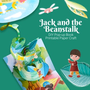 Libro desplegable de bricolaje de Jack y las habichuelas mágicas para niños, actividad de manualidades en papel 3D inspirada en el cuento de hadas, plantilla imprimible, kit de libro desplegable