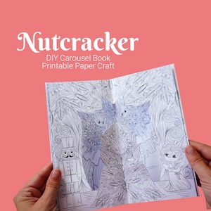 O quebra-nozes para colorir carrossel de natal livro faça você mesmo, artesanato em papel 3D, presente de papel para impressão, ideia de presente de natal faça você mesmo