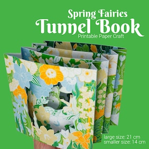 Spring DIY Tunnel Book Printable Papercraft: Spring Flowers and Fairies, DIY crafting kit template, kirigami activity for adults, paper gift