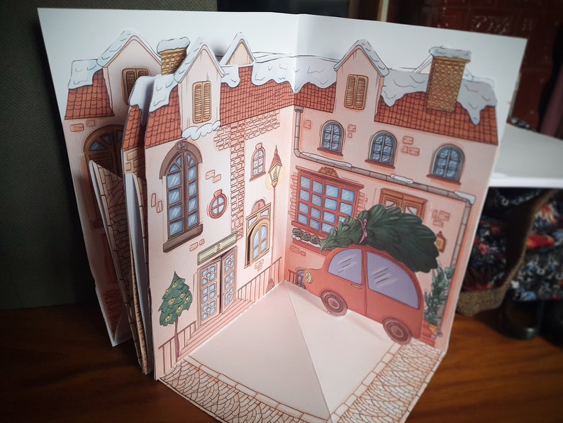 Calendario dell'Avvento 3D realizzato in carta con citazioni invernali, biglietto pop-up, calendario stampabile per adulti e bambini, progetto origami natalizi immagine 5