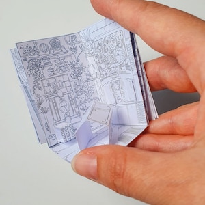 Miniatur-Roboter Papierhaus, Minibuch zum Ausmalen, Miniaturbuch Papierhandwerk, druckbares Vorlagen-Kit, 3D-Origami-Buch Bild 4