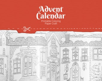 Christmas Town Advent Calendar: Coloring Page Papercraft (Digital Download)
