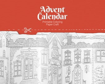 3d Advent calendar coloring pages, printables for adults and children, coloring christmas town digital download, quote advent calendar