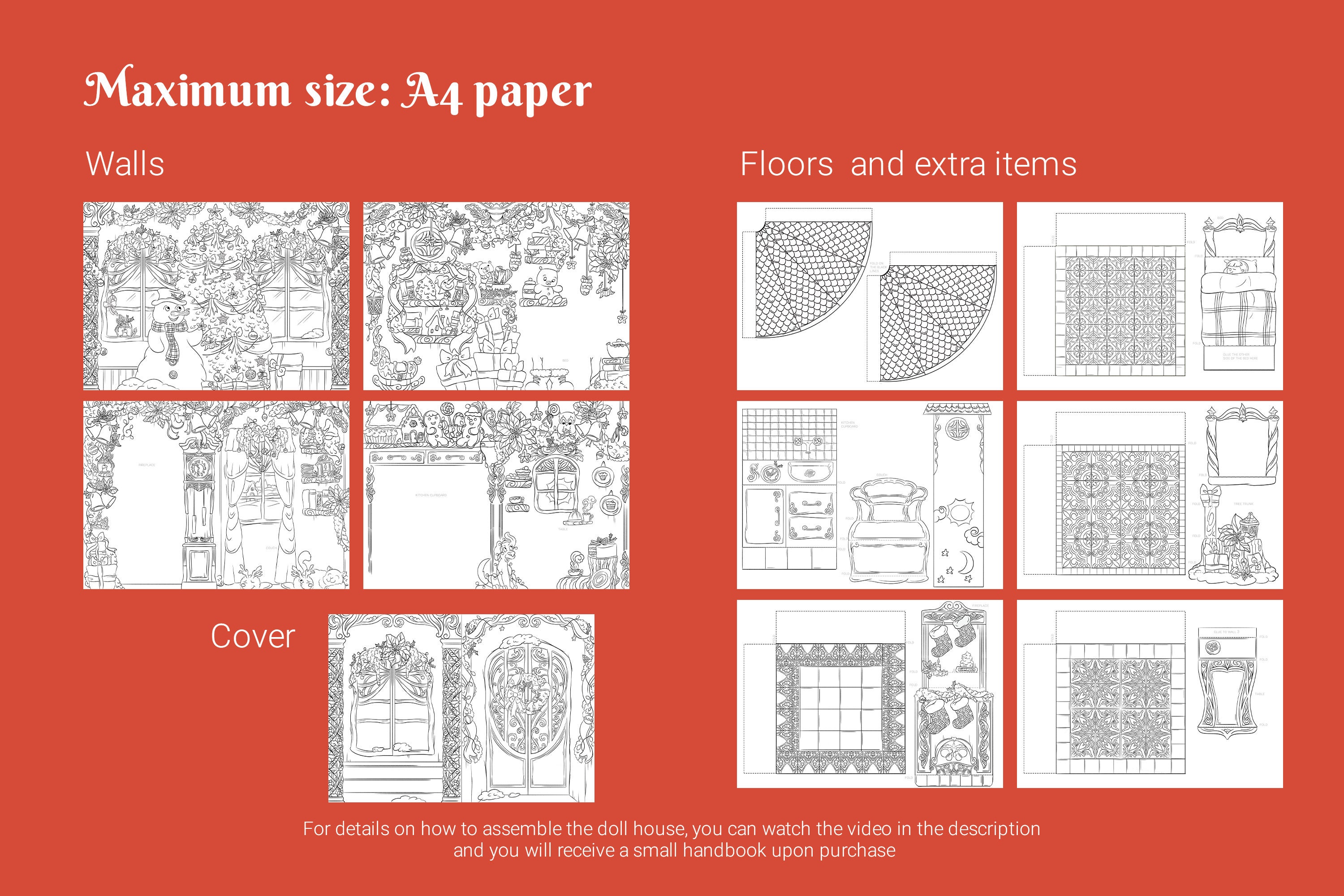 Christmas Paper House Coloring Diy Craft, Printable Template, Xmas 3d ...