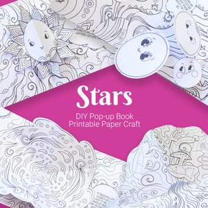 Libro emergente de estrellas para niños, páginas de libro en 3D, manualidad de papel fácil de imprimir para niños, actividad educativa divertida para niños, imprimible