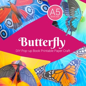 Livro pop-up de borboletas faça você mesmo, modelo de livro 3D para impressão, kit de atividades de artesanato em papel, download digital, modelo para impressão