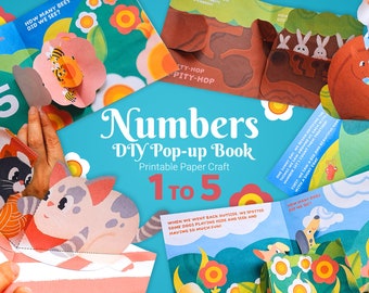 Numbers 1 to 5 pop-up book for kids, make your own pop-up book paper craft kit, 3d DIY activity for children, fine motor skills practice