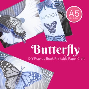 Motyle DIY Czarno-biała książka typu pop-up do wydrukowania i zrobienia w domu, szablon książki 3D do wydrukowania, zestaw do tworzenia prac papierowych