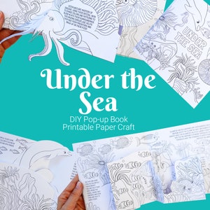 DIY 3D Pop-Up-Buch für Kinder, druckbare Vorlage, bunte Fische, Korallen, Meerestiere, Meeres-Bildungsaktivität für Kinder