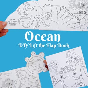 Livre de bricolage Peek-a-Boo à colorier océan pour les enfants et les familles, livre interactif imprimable soulevez le rabat, téléchargement numérique, cadeau pour les enfants