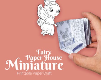 Fairy Miniature Paper Book, paper house coloring, black and white miniature book, fun DIY paper gift
