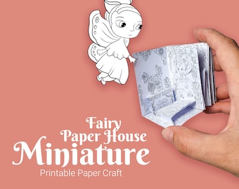 Fairy miniatuur papieren boek, papieren huiskleuring, zwart-wit miniatuurboek, leuk doe-het-papier cadeau