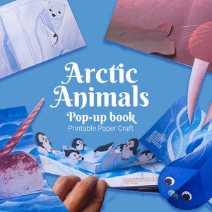 Winter animals 3d diy pop-up book for kids, learn cold climate animals, papercraft printable template
