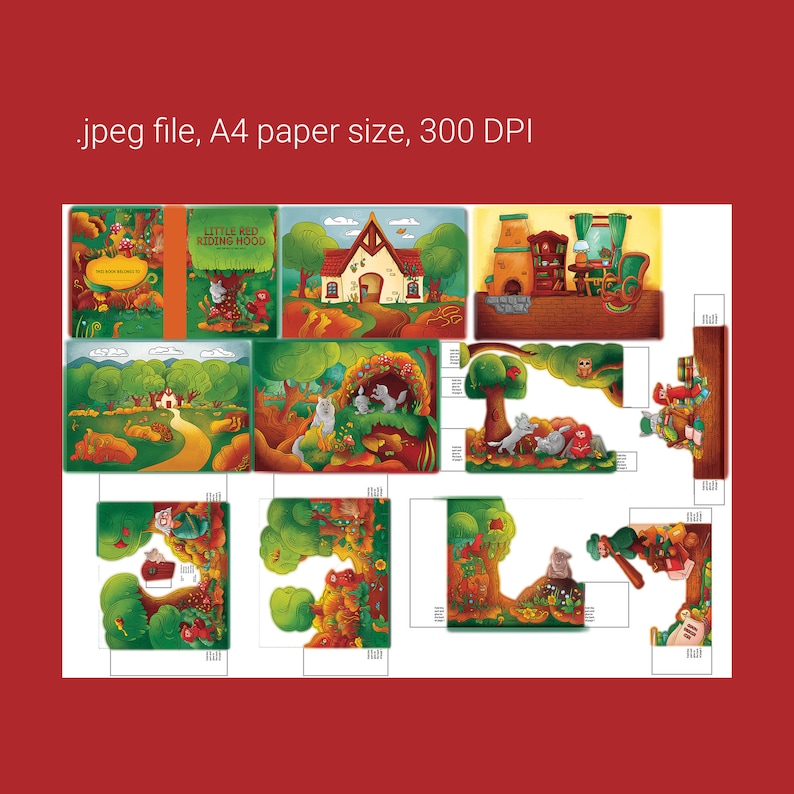 Little Red Riding Hood Miniature Paper Craft, Miniature Book, DIY Printable Template, 3D Paper ...