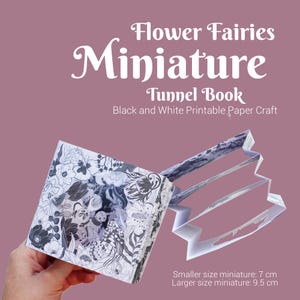 Miniatuur tunnelboek DIY-papier met bloemen en feeën, Tiny Tunnel Book Afdrukbare Papercraft, Fantasy Coloring, DIY-kitsjabloon,