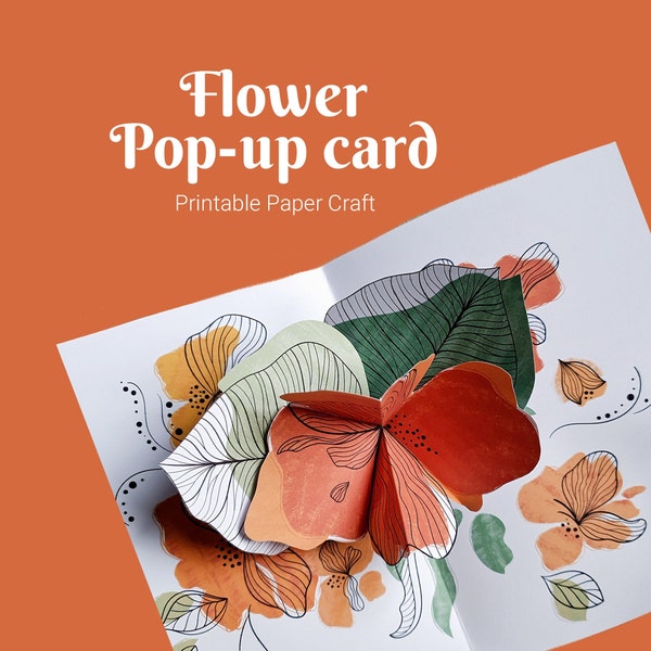 Flower pop-up card, hand drawn style, printable pop-up card template, paper craft activity, summer birthday card, paper handmade gift