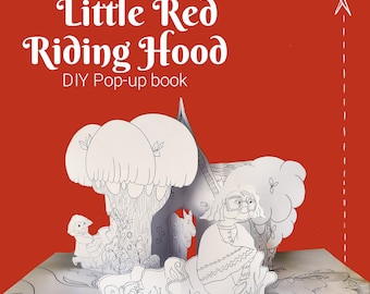 Red Riding hood popup coloring book, diy activity for kids and adults, fun coloring pop up pages